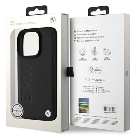 BMW BMHMP16LSLLBK iPhone 16 Pro 6.3czarny/black hardcase Leather Hot Stamp MagSafe