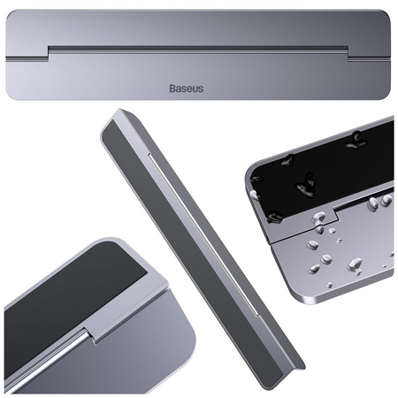 Baseus samoprzylepna aluminiowa podstawka pod laptopa MacBook ultra cienka składana ciemnoszary (SUZC-0G)
