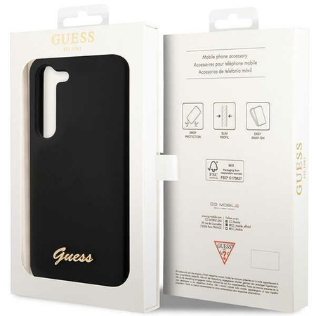 Etui Guess GUHCS23MSLSMK S23+ S916 - czarne Silicone Vintage Gold Logo