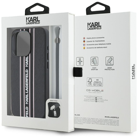 KARL LAGERFELD ETUI DO IPHONE 15 PRO SAFFIANO Z DROBNYM WZOREM STRIPES CORD