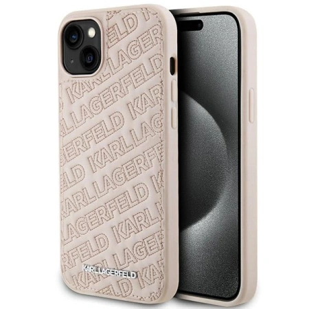 KARL LAGERFELD POKROWIEC DO IPHONE 15 PLUS 14 PLUS QUILTED K PATTERN RÓŻOWY