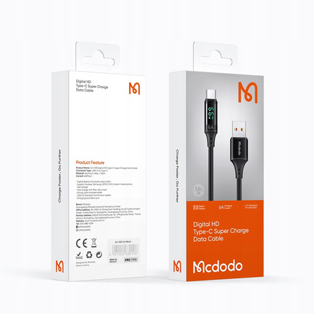 MCDODO KABEL Z WYŚWIETLACZEM USB-C SZYBKIE ŁADOWANIE USB TYP C 5A 66W 1M