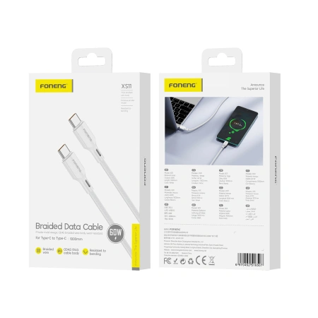 FONENG kabel XS11 USB-C - USB-C PD 60W 1M Biały