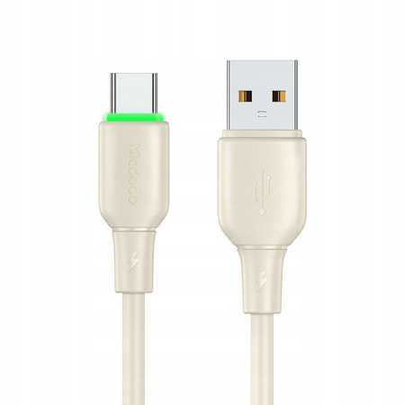 MCDODO KABEL USB-C SZYBKIE ŁADOWANIE DO SAMSUNG XIAOMI TYP C 6A 100W 1M LED BEŻOWY