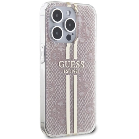 Etui Guess IML 4G Gold Stripe na iPhone 14 Pro Max - różowe