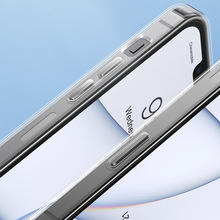 Baseus Frosted Glass Case etui pokrowiec do iPhone 13 sztywna obudowa z żelową ramką przezroczysty (ARWS000602)
