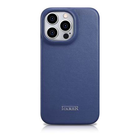 iCarer CE Premium Leather Folio Case skórzane etui iPhone 14 Pro z klapką magnetyczne MagSafe niebieski (WMI14220714-BU)