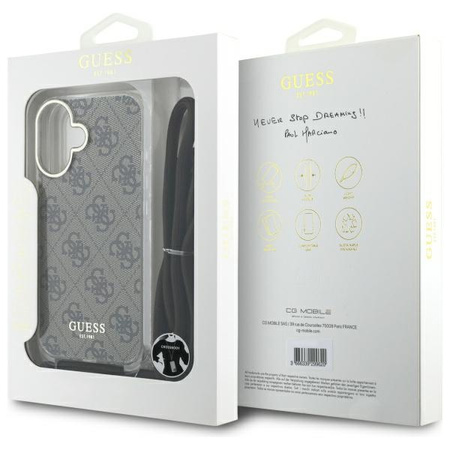 GUESS POKROWIEC HARDCASE CROSSBODY CORD DO IPHONE 16 6.1'' BROWN 4G PRINT