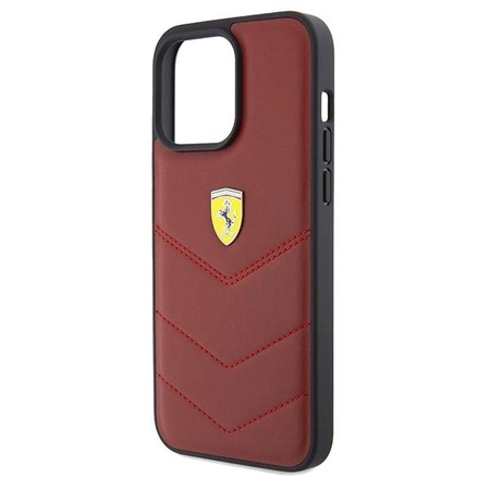 Etui Ferrari Leather Stitched Lines na iPhone 15 Pro Max - czerwone
