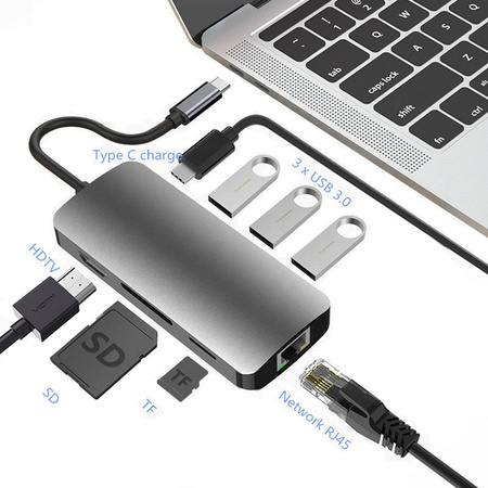 Hub 8w1 Stacja dokująca USB - C HDMI 4K SD do Macbook Pro/Air