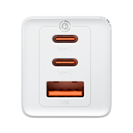 Szybka ładowarka sieciowa GaN 2xUSB C 1xUSB 65W Baseus GaN5 Pro + kabel USB C - USB C 100W - biała
