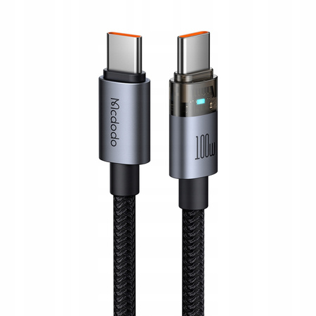 MCDODO KABEL USB-C SZYBKIE ŁADOWANIE USB TYP C 5A 100W 1M LED CZARNY