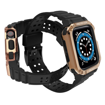 Protect Strap Band opaska z etui do Apple Watch 7 / 6 / 5 / 4 / 3 / 2 / SE (41 / 40 / 38mm) obudowa pancerny pokrowiec na zegarek czarny