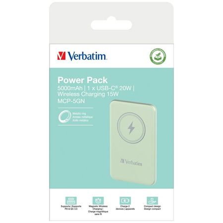 VERBATIM POWERBANK MAGNETYCZNY 15W 5000MAH DO IPHONE 12 13 14 15 DO MAGSAFE
