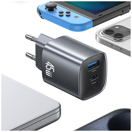 USAMS ŁADOWARKA SIECIOWA CC290 T66 45W DO TELEFONÓW USB-A USB-C GŁADKA