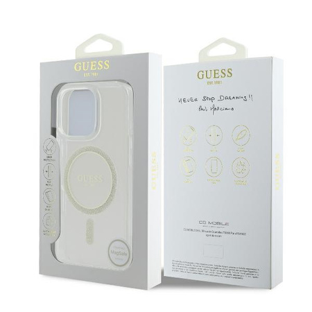 GUESS POKROWIEC HARDCASE DO IPHONE 16 PRO 6.3 DO MAGSAFE IML GLITTER CIRCLE