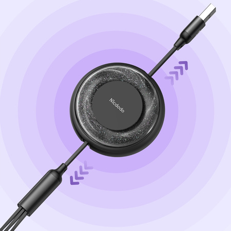 MCDODO KABEL USB 3W1 ZWIJANY SZYBKIE ŁADOWANIE USB-C LIGHTNING MICRO 66W