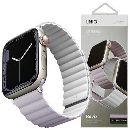 UNIQ pasek Revix Apple Watch Series 4/5/6/7/8/SE/SE2/Ultra 42/44/45mm. Reversible Magnetic lilak-biały/lilac-white