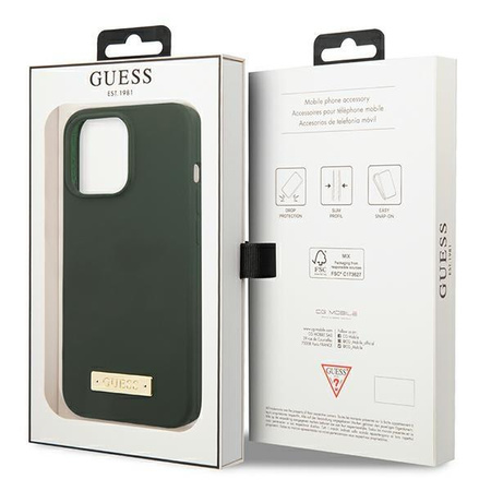 Guess GUHMP13LSPLA iPhone 13 Pro / 13 6,1" zielony/khaki hard case Silicone Logo Plate MagSafe