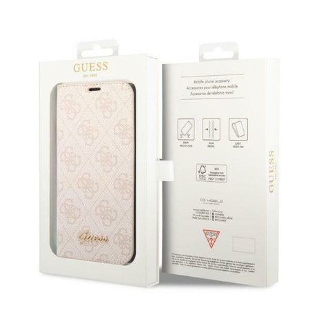 Guess GUBKP14LHG4SHP iPhone 14 Pro 6,1" różowy/pink book 4G Vintage Gold Logo