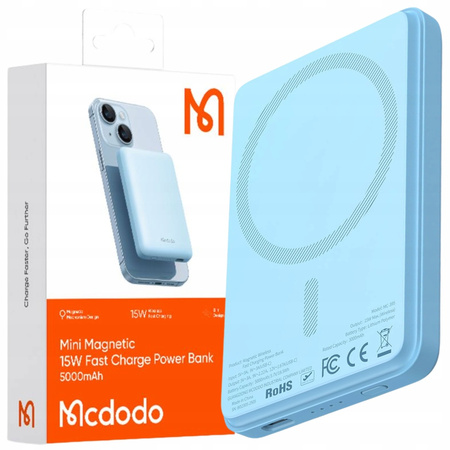 MCDODO POWERBANK BEZPRZEWODOWY 5000MAH 15W INDUKCYJNY + KABEL USB-C DO MAGSAFE IPHONE 12 13 14 15 MINI PLUS PRO MAX NIEBIESKI