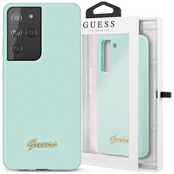 Guess GUHCS21LLSLMGLB S21 Ultra G998 niebieski/blue hardcase Silicone Script Metal Logo