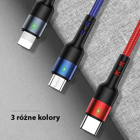 USAMS KABEL PLECIONY 3W1 DO LIGHTNING MICROUSB USB-C 0.35M SZYBKA ŁADOWARKA