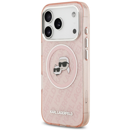 Etui Karl Lagerfeld IML Glitter Karl & Choupette Heads Logo MagSafe do iPhone 17 Pro różowy