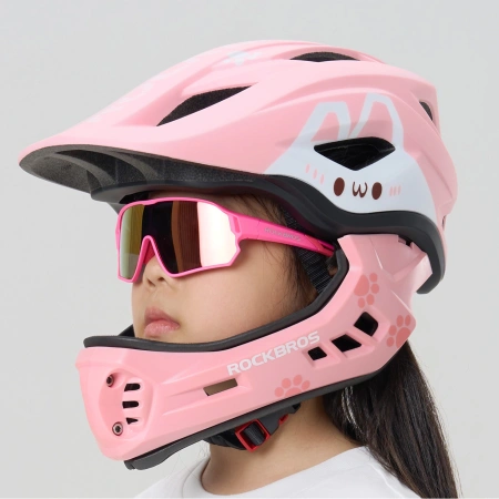Kask rowerowy Rockbros TT-32001 Rabbit dziecięcy z odpinaną szczęką rozmiar S (48-52) - różowy