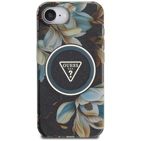 GUESS ETUI POKROWIEC TPU DO IPHONE 16E DO MAGSAFE IML METAL GLITTER FLOWERS