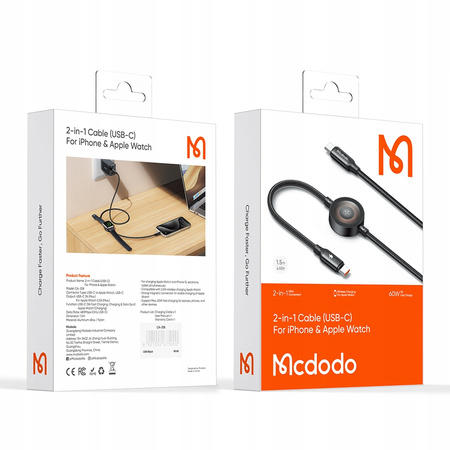 MCDODO ŁADOWARKA INDUKCYJNA DO APPLE WATCH 2W1 KABEL DO IPHONE MACBOOK 60W