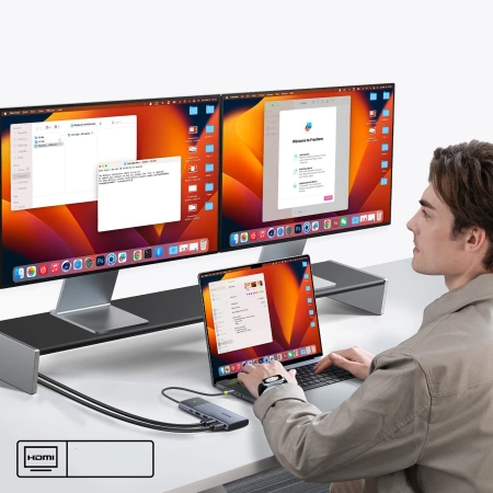 HUB Baseus Metal Gleam Series II 7w1 USB-C - USB-C PD100W / 2x USB-A / 2x HDMI 4K / USB-A 3.0 / USB-C 3.0