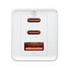 Szybka ładowarka sieciowa GaN 2xUSB C 1xUSB 65W Baseus GaN5 Pro + kabel USB C - USB C 100W - biała
