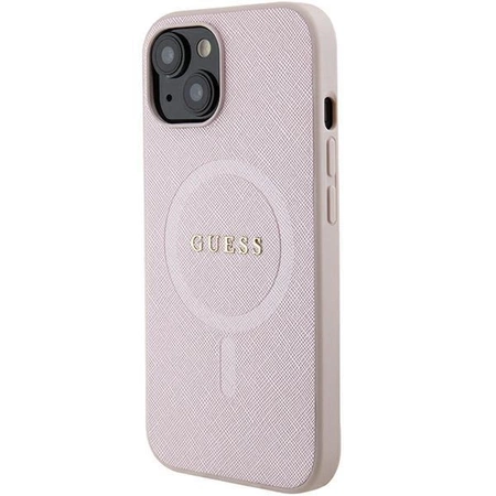 Etui Guess Saffiano MagSafe do iPhone 15 Plus - różowe