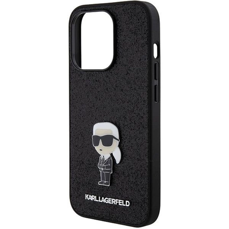 Etui Karl Lagerfeld Fixed Glitter Ikonik Logo Metal Pin do iPhone 15 Pro - czarne