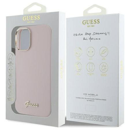 GUESS ETUI SILIKONOWE HARDCASE DO IPHONE 16 PLUS 6.7 Z RAMKĄ LOGO METALOWYM