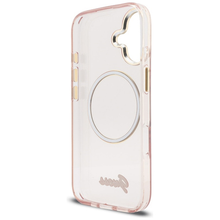 Etui Guess IML Script Metal MagSafe do iPhone 17 różowy
