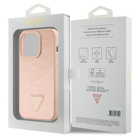 GUESS ETUI HARDCASE DO IPHONE 15 PRO 6.1 CROCO TRIANGLE METAL LOGO RÓŻOWE
