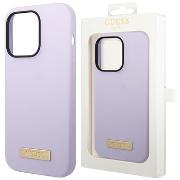 Etui Guess Silicone Logo Plate MagSafe GUHMP14LSBPLU na iPhone 14 Pro - fioletowe