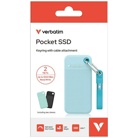 Dysk Zewnętrzny Verbatim Pocket SSD 2TB USB-C 3.2 gen.2 czarny-polarny niebieski 32325