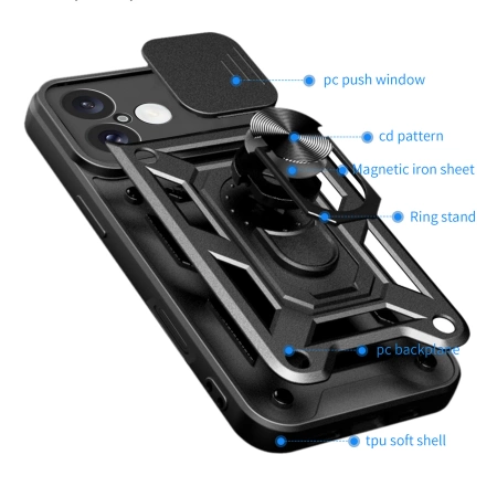 HURTEL ETUI HYBRID ARMOR CAMSHIELD DO IPHONE 16 Z PODSTAWKĄ OCHRONĄ APARATU