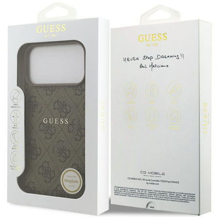 Etui Guess 4G Ring Classic Logo MagSafe do iPhone 17 Pro Max brązowy