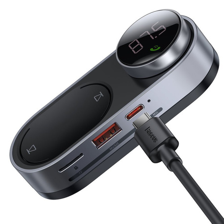 Baseus solarny odtwarzacz MP3 transmiter FM audio do samochodu Bluetooth 5.0 750mAh (czytnik kart TF / USB / AUX) czarny (CDMP000001)