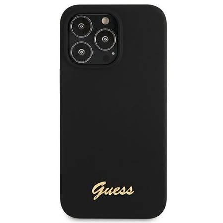 Guess GUHMP13XLSLMGBK iPhone 13 Pro Max 6,7" black/czarny hardcase Silicone Script Gold Logo MagSafe