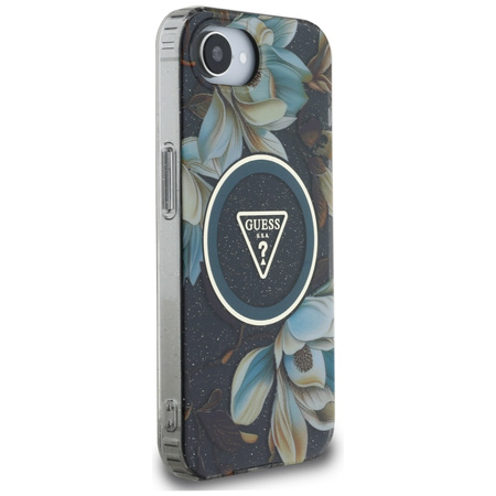 GUESS ETUI POKROWIEC TPU DO IPHONE 16E DO MAGSAFE IML METAL GLITTER FLOWERS