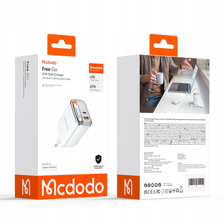 MCDODO SZYBKA ŁADOWARKA SIECIOWA ZASILACZ 2X USB-C USB-A PD GAN 67W BIAŁA