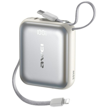 Powerbank Awei AS-181 10000mAh 35W USB-C + kable Lightning/USB-C srebrny