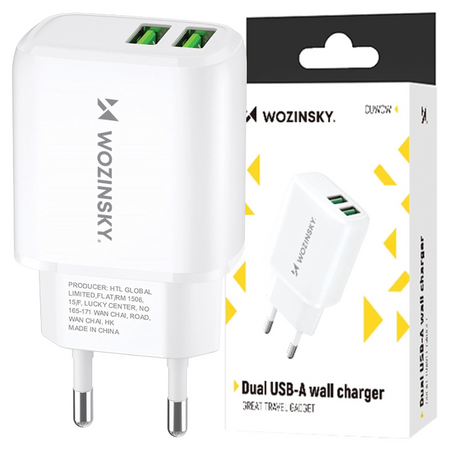 WOZINSKY ŁADOWARKA 2X USB-A 2,4A DO TELEFONÓW I URZĄDZEŃ BIAŁA KOMPAKTOWA