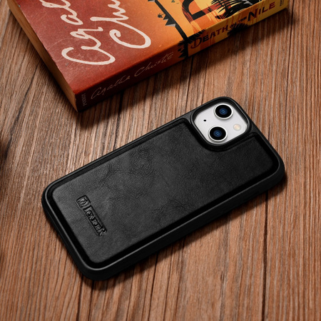 iCarer Leather Oil Wax etui pokryte naturalną skórą do iPhone 14 Plus (kompatybilne z MagSafe) czarny (WMI14220719-BK)