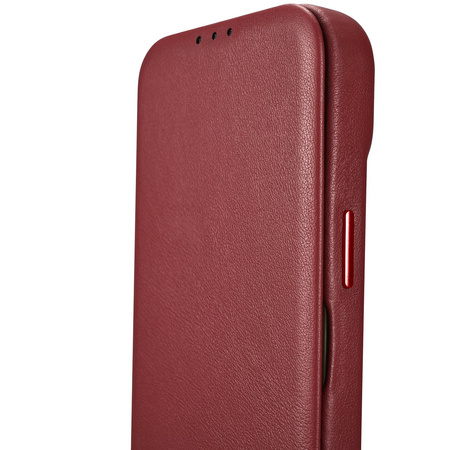 iCarer CE Premium Leather Folio Case skórzane etui iPhone 14 Pro Max z klapką magnetyczne MagSafe czerwony (WMI14220716-RD)